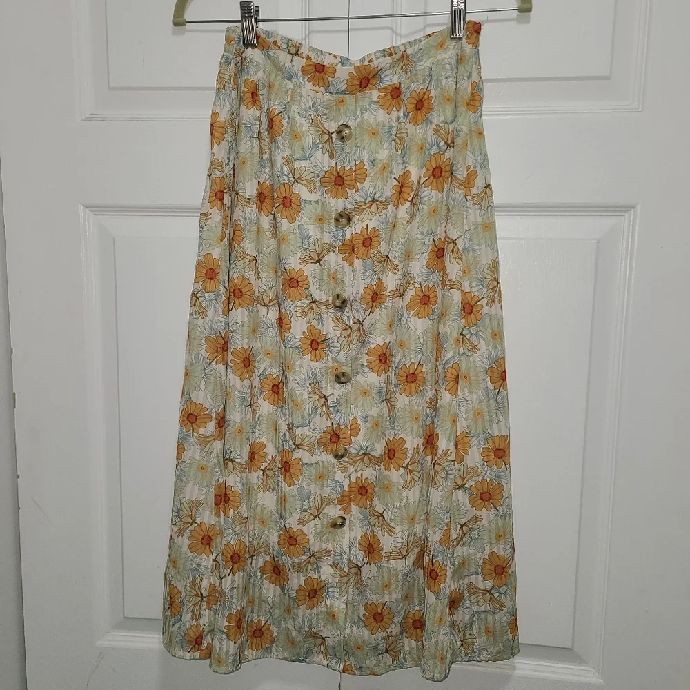 Hayden A-Line Midi Floral Skirt Casual‎ Resort Wear Sz M Lined